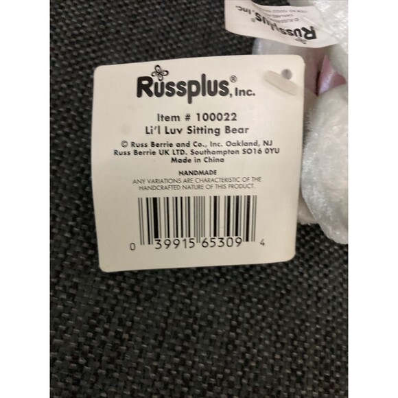 Lot of 2 Russ Berrie Russplus Lil Luv Sitting Bears Beanbag Pink Hearts Tags 6” - Picture 12 of 16
